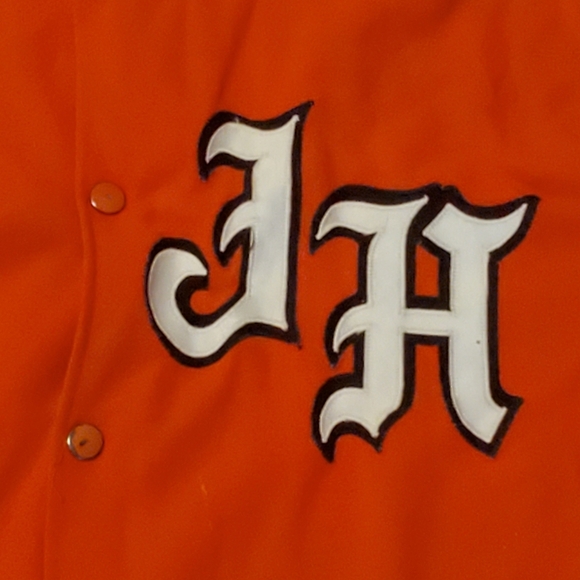 Vintage 1980s Orange White Embroidered Lightweight Varsity Jacket Large 80s #76 - Picture 2 of 16